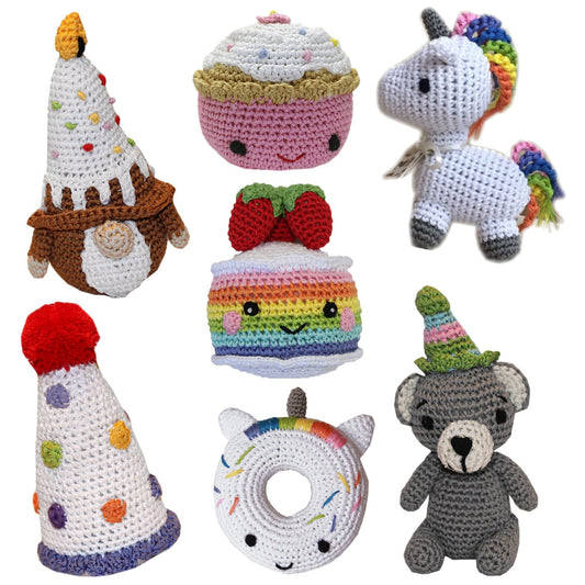 Birthday Themed Knit Knacks Organic Cotton Pet & Dog Toys, "Happy Birthday"